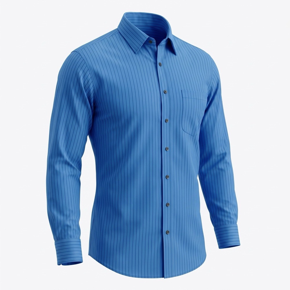 PAUL FREDRICK 17.5 33 Mens Dress Shirt Blue Stripe Non Iron Cotton